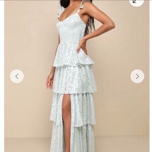 Lulus - Elegant Light Sage Tiered Maxi Dress